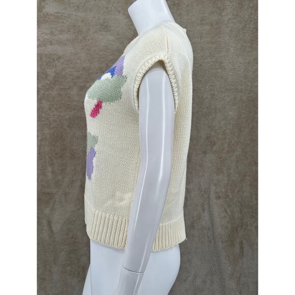 Jimmy Garcia Sweater Womens Small‎ Knit Cream Floral Hand Loomed Cottage Artsy - Picture 4 of 12